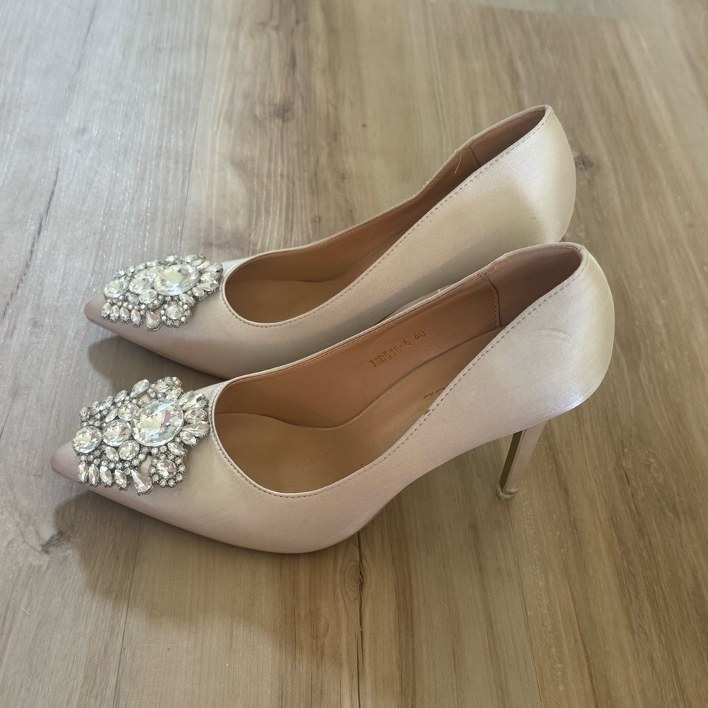 Elegant Beige Embellished Heels